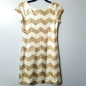 White House Black Market Gold Ivory Sequin Dress